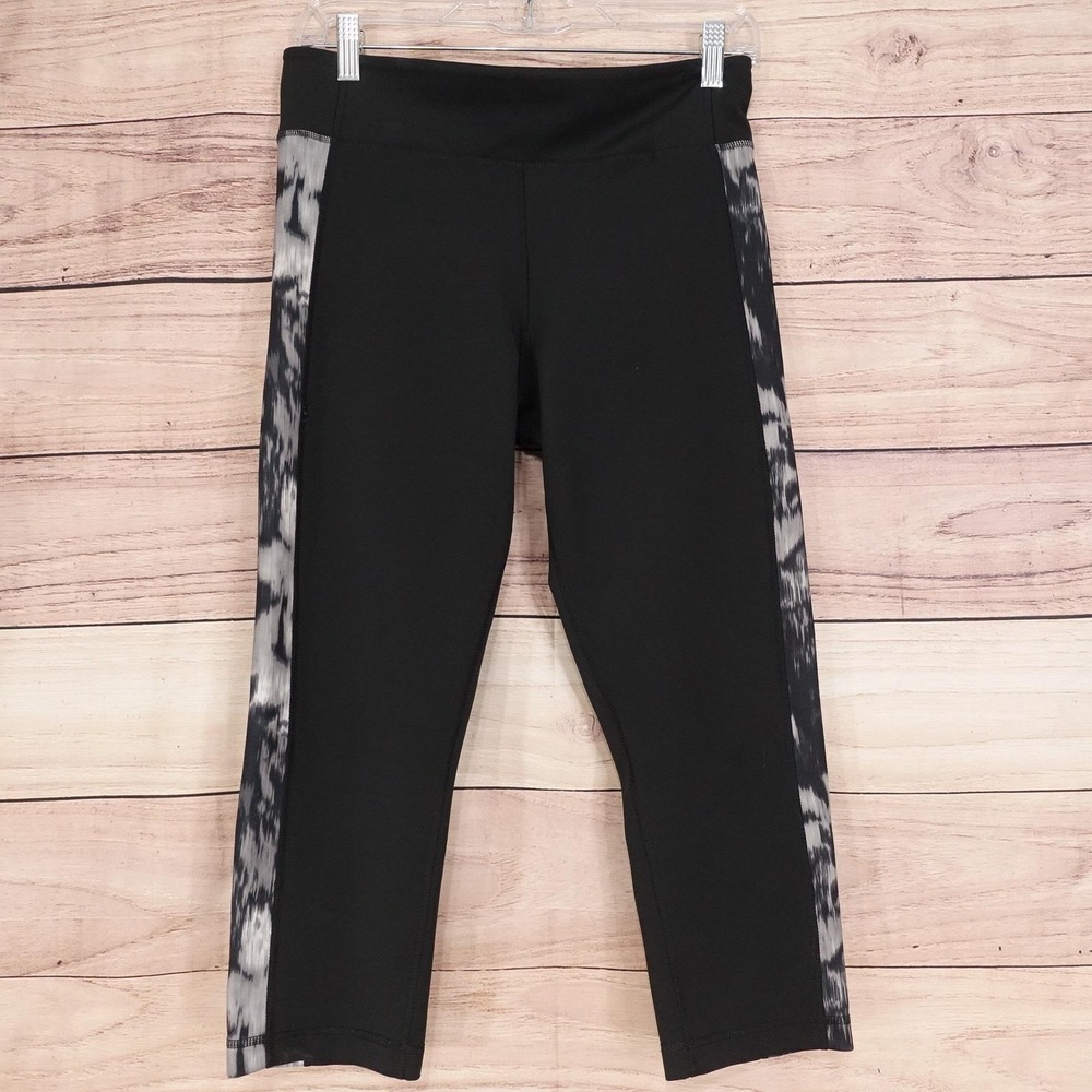 Adidas Leggings Womens M Black‎ Climalite Capri Ikat Side Stripe Yoga Running
